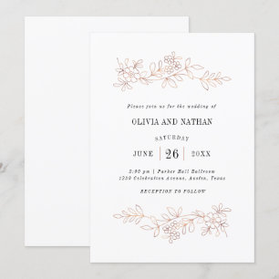 Invitation Dessins de ligne botanique en or Rose Faux   Maria