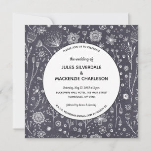 Invitation Dessins sur tableau noir de fleurs pour mariage mo