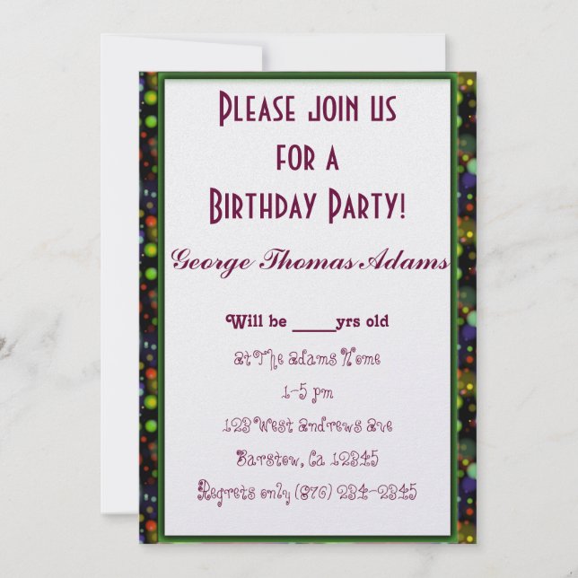 Invitation Destin de motif de ballons de fête d'anniversaire (Devant)