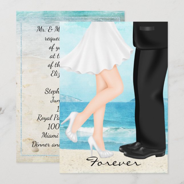 Invitation Destination Beach Mariage avec Mariée et Salle (Devant / Derrière)