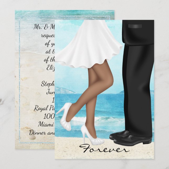 Invitation Destination Beach Mariage avec Mariée et Salle (Devant / Derrière)