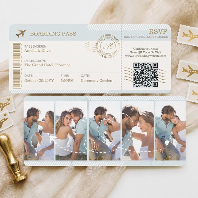 Invitation Destination Boarding Pass Ticket Photo Wedding (Destination Boarding Pass Ticket Photo Wedding Invitation)