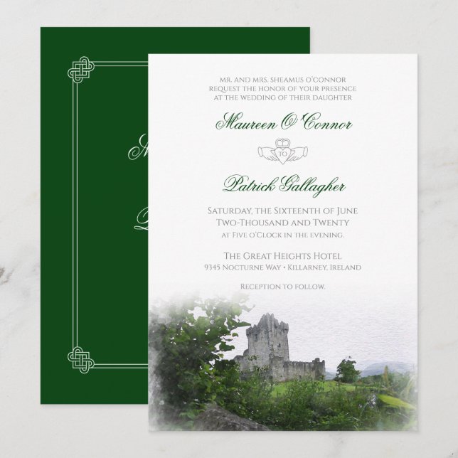 Invitation Destination d'aquarelle : Mariage de l'Irlande (Devant / Derrière)
