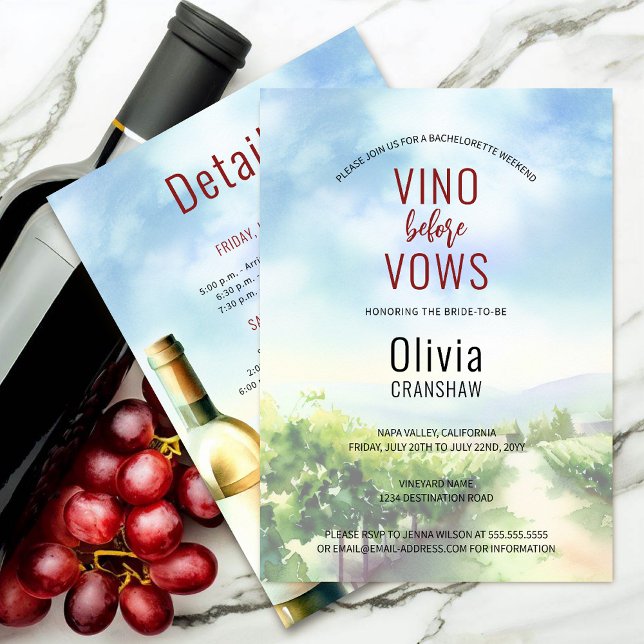 Invitation Destination de dégustation de vins de la fête de l (Bachelorette party wine tasting destination invitation front and back view.)