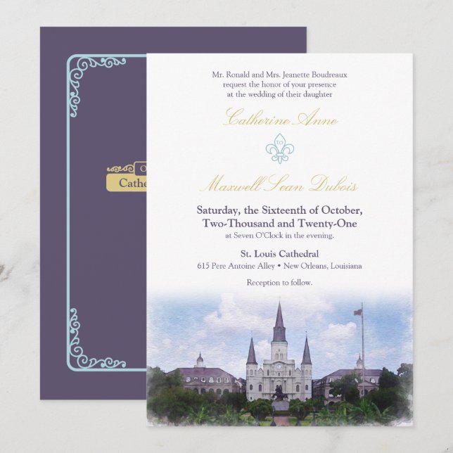 Invitation Destination de l'aquarelle :Nouvelle-Orléans (Devant / Derrière)