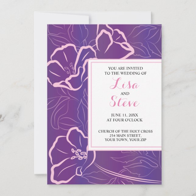 Invitation Destination de plage tropicale Mariage violet (Devant)