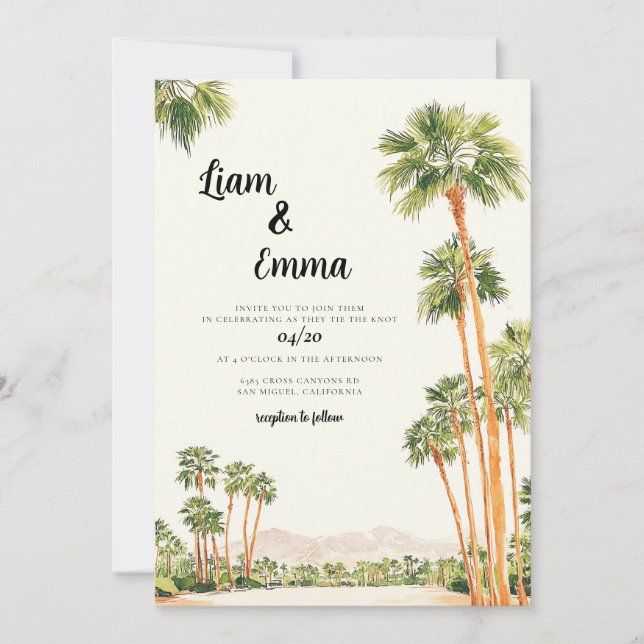 Invitation Destination du Mariage d'aquarelle Palm Springs (Devant)