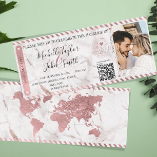 Invitation Destination Mariage Gold Boarding Pass QR Code Inv