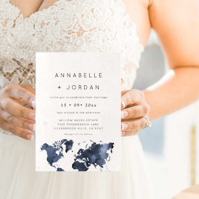 Invitation Destination Mariage Marine Blue Grey Indigo (Destination Wedding Navy Blue Gray Indigo Invitation)