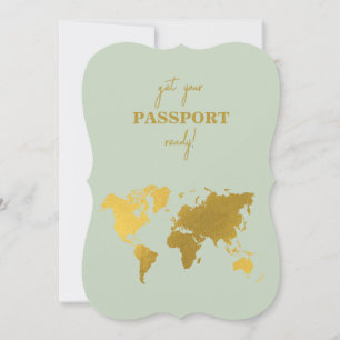 Invitation Destination Mariage Monde Passport Sage Vert Or