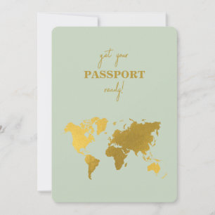 Invitation Destination Mariage Monde Passport Sage Vert Or