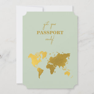 Invitation Destination Mariage Monde Passport Sage Vert Or