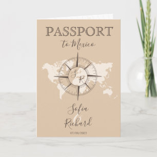 Invitation Destination Mariage Passeport Compas Beige Boho