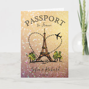 Invitation Destination mariage Passport Paris France Eiffel