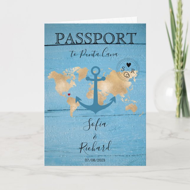 Invitation Destination Mariage Passport World Map Ancre (Devant)