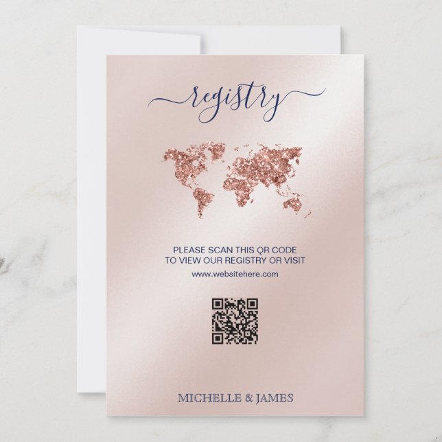 Invitation Destination Mariage Passport World Map Registre QR (Devant)