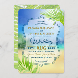 Invitation Destination Mariage Plage Tropical Palm Tree Leaf