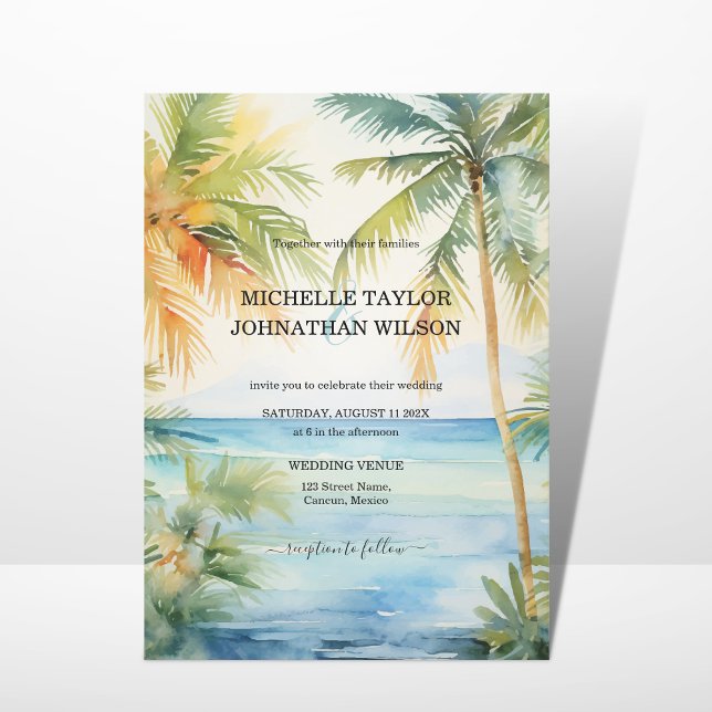 Invitation Destination moderne Mariage Palm Trees Beach (Créateur téléchargé)