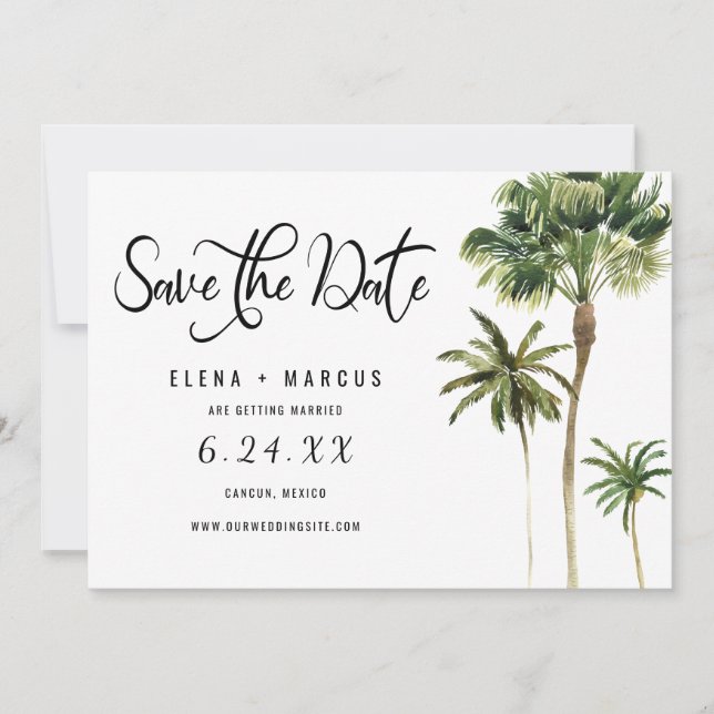 Invitation Destination Tropical Palmiers Sauvegarder La Date (Devant)