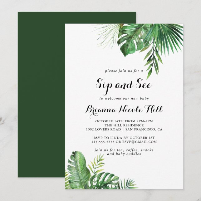 Invitation Destination Végétale tropicale Siroter et voir (Devant / Derrière)