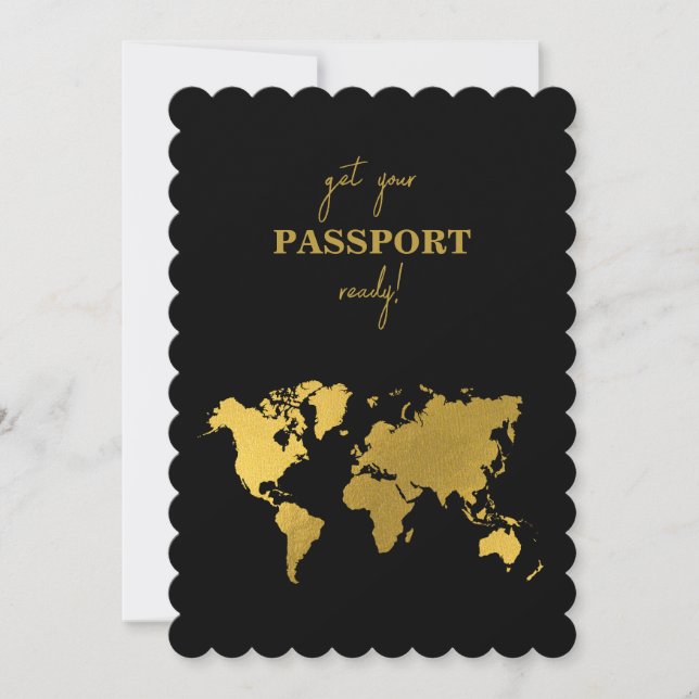 Invitation Destination Wedding World Passport Black Gold (Devant)