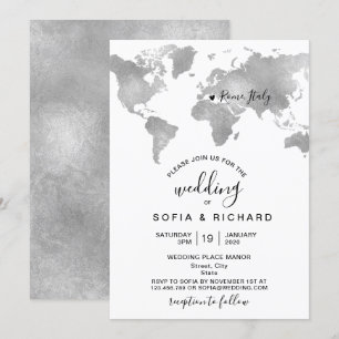 Invitation Destination World MAP SILVER Coeur amovible