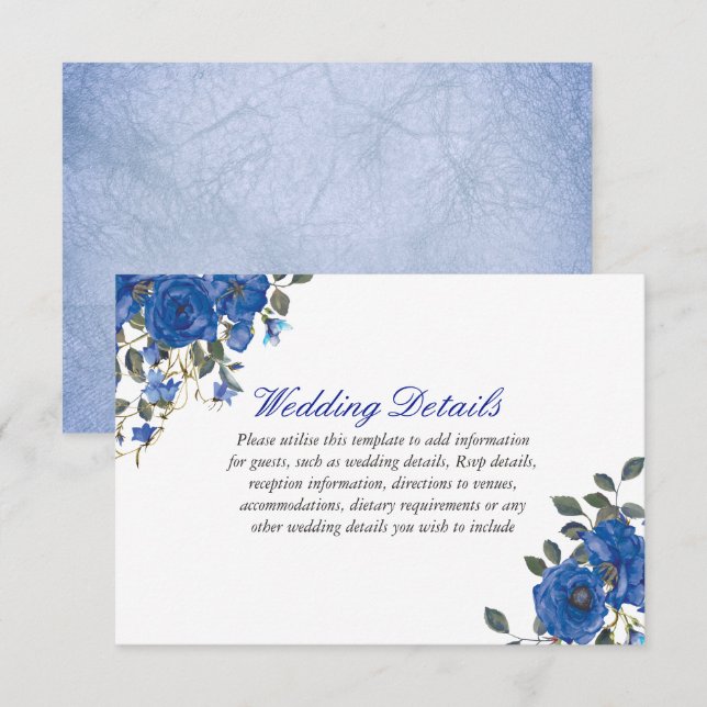 Invitation Détail de réception de mariage bleu nuit indigo (Devant / Derrière)