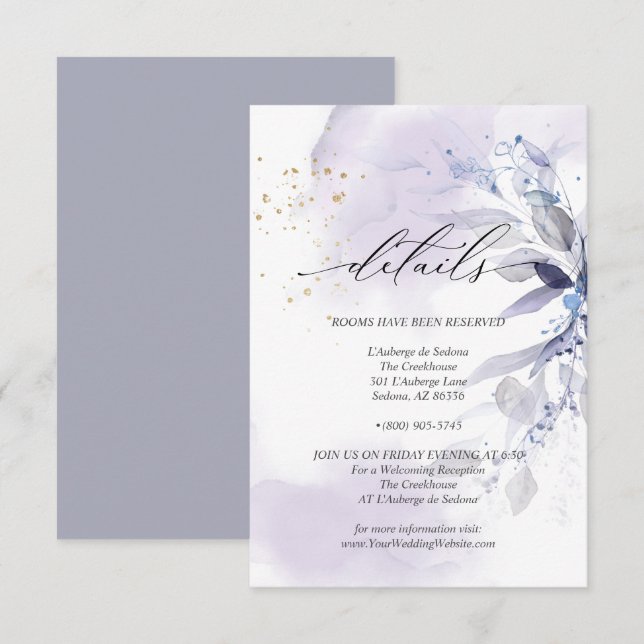 Invitation Détails 3 Élégant revêtement d'aquarelle violet (Devant / Derrière)