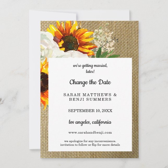 Invitation Détails de changement de date de tournesol floral  (Devant)