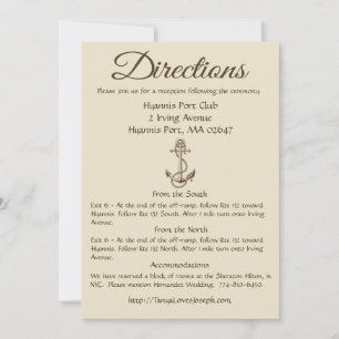 Invitation Détails de directions Mariage Ancre Tan Nautical