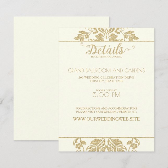 Invitation Détails de la Mariage damassé ivoire et or (Devant / Derrière)