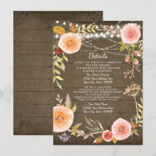 Invitation Détails de la réception Lumières rustiques Bois Fl