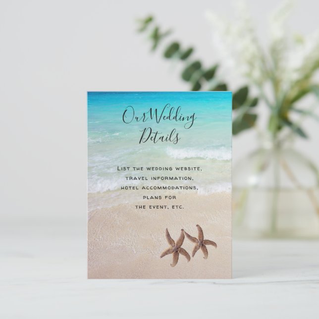 Invitation Détails de mariage à la plage Starfish Beach Scene (Debout devant)