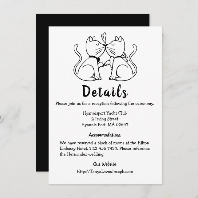 Invitation Détails de mariage chat noir blanc mignon Moderne (Devant / Derrière)