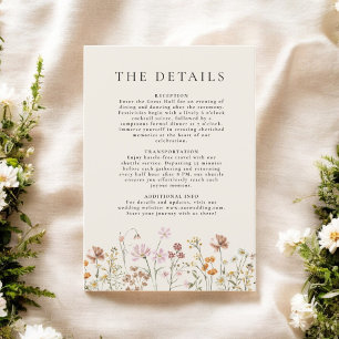 Invitation Détails de mariage de jardin beige de fleur sauvag