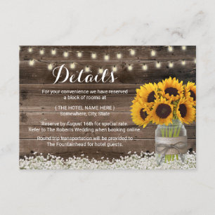 Invitation Détails de mariage de tournesols rustiques Héberge