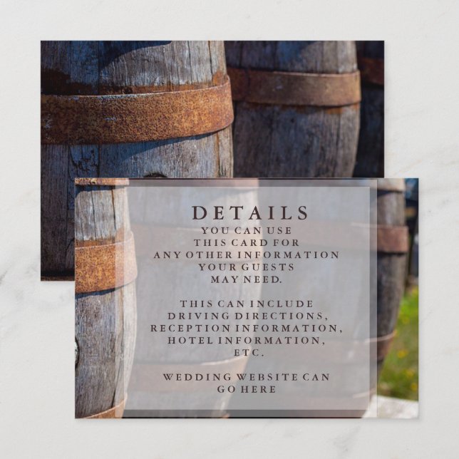 Invitation Détails de mariage de vignoble et de tonneau de vi (Devant / Derrière)