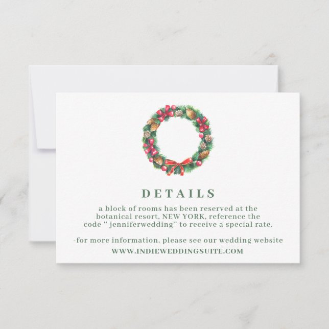 Invitation Détails de mariage d'ornement de Noël d'hiver (Devant)