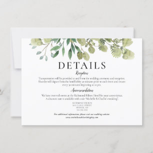 Invitation Détails de mariage élégants à l'aquarelle avec ver