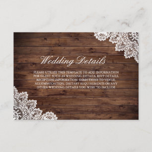 Invitation Détails de mariage en dentelle vintage en bois rus
