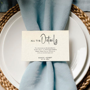 Invitation Détails de mariage en lin beige clair écriture noi