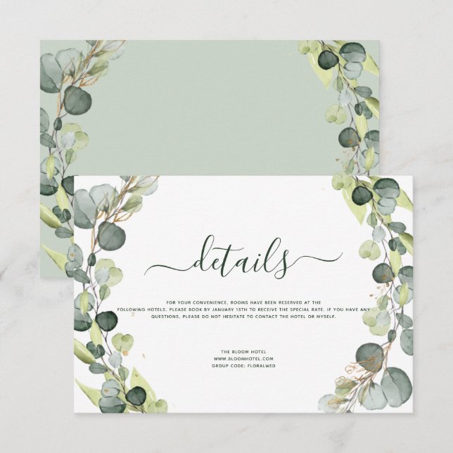 Invitation Détails de mariage Eucalyptus Verdure Succulent (Devant / Derrière)