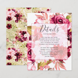 Invitation Détails de mariage géométrique carré bordeaux rose