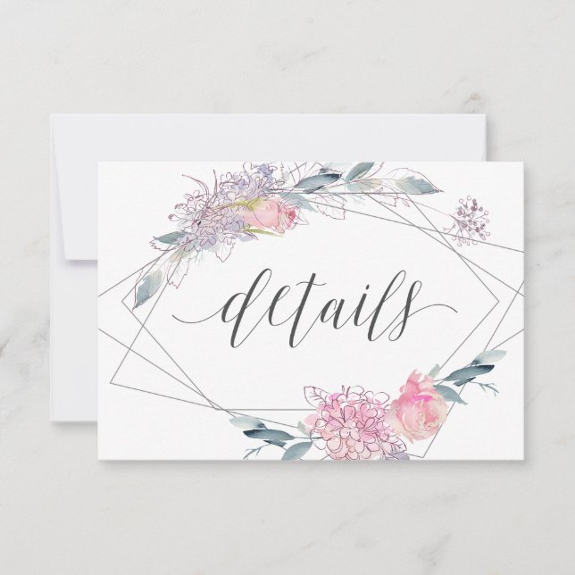 Invitation Détails de mariage géométriques floraux à l'aquare (Devant)