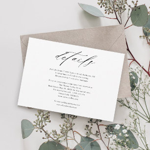 Invitation Détails de mariage modernes noir et blanc inclus