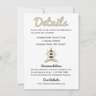 Invitation Détails de mariage nautique Phare marron roue de n