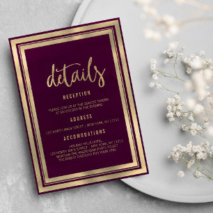 Invitation Détails de mariage or burgundy luxe minimaliste 