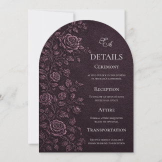 Invitation Détails de mariage Rose Faux Emboss Prune Foncé
