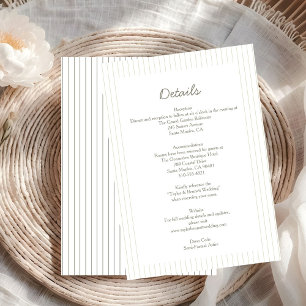 Invitation Détails de mariage vert à rayures minimalistes chi
