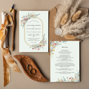 Invitation Détails de mariage vert menthe fougère fleur sauva